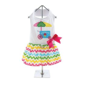 Touchdog Ice Cream Cart Dog Dress Embroidered Summer Leash Raspberry Themed D Ring with XL Leash Hole for Springtime Outings and Play (Size: X-Small)