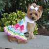 Touchdog Ice Cream Cart Dog Dress Embroidered Summer Leash Raspberry Themed D Ring with XL Leash Hole for Springtime Outings and Play