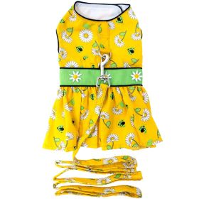 Doggie Design — Ladybugs Daisies Dog Dress — Matching Leash Charming Lightweight Spring Summer Style Warm Weather Outings Photo Moments Cotton Blend (Size: X-Small)