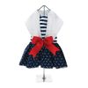 Doggie Design — Nautical Anchor Stripe Dog Harness Dress — Red Bow Wool Matching Leash DRing Classic Unique Satin Puppy Coastal Apparel Seasonal Style