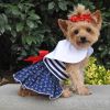 Doggie Design — Nautical Anchor Stripe Dog Harness Dress — Red Bow Wool Matching Leash DRing Classic Unique Satin Puppy Coastal Apparel Seasonal Style