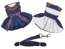 Doggie Design — Navy Plaid Dog Dress — Ruffles Bow Autumn Fall Matching Leash DRing Cotton Seasonal Style Crisp Weather Walks Photo Moments