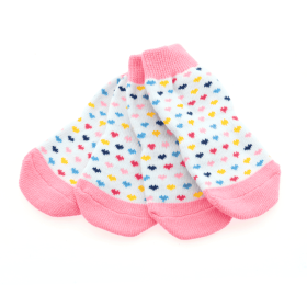 Dog Socks 100% Cotton Anti Slip Traction Grips Hardwood Floor Nail Protector Soft Machine Wash Comfort Wear for Puppies (Color: Pink and White Hearts, Size: X-Small)