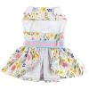 Doggie Design — Pastel Meadow Watercolor Flower Dog Dress — Pink Bow Cotton Lined Leash DRing Lightweight Breathable Party Style Soft Seasonal Look