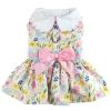 Doggie Design — Pastel Meadow Watercolor Flower Dog Dress — Pink Bow Cotton Lined Leash DRing Lightweight Breathable Party Style Soft Seasonal Look