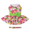 Doggie Design — Pink Hawaiian Floral Dog Harness Dress — Matching Leash Tropical Beach Summer Fun Lightweight Breathable Cotton Lined Style