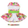 Doggie Design — Pink Hawaiian Floral Dog Harness Dress — Matching Leash Tropical Beach Summer Fun Lightweight Breathable Cotton Lined Style