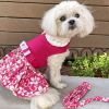 Doggie Design — Pink Hibiscus Floral Dog Dress — Lace Collar Design Matching Leash Boutique Harness Fashion Apparel Charming Seasonal Photo Moments