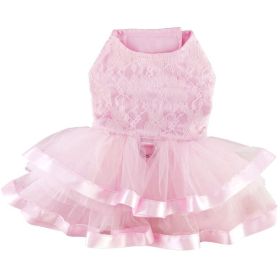 Doggie Design — Pink Lace Ruffles Dog Dress — Matching Leash Harness Polyester Elegant Layered Style Special Events Walks Seasonal Photos (Size: X-Small)