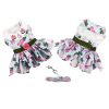 Doggie Design — Floral Ruffled Dog Dress — Elegant Spring Outfit Leash Included Tea Party Embroidered Collar Garden Fashion Lightweight Seasonal