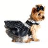 Doggie Design — Black White Polka Dot Dog Dress — Tulle Lining Rhinestone Button Detail D‑Ring Leash Set Fashion Style Heavy‑Duty Re‑enforced