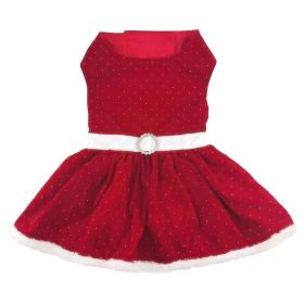 Doggie Design — Red Velvet Christmas Harness Dress — Rhinestone Belt Fur Trim Holiday Outfit Leash Set Festive Winter Style Small Medium Large Breeds (Color: Red Velvet Sparkle, Size: X-Small)