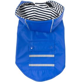 Pet Life Slicker Raincoat Striped Lining Pocket Reflective Functional Stylish Waterproof Lightweight Hooded Outdoor Protection Dogs (Color: Cobalt Blue, Size: small)