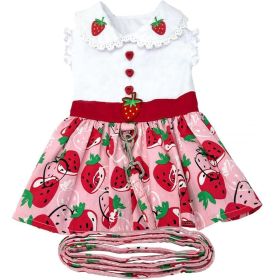 Doggie Design Strawberry Picnic Dog Dress Lace Collar Embroidered Belt Leash (Size: medium)
