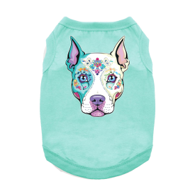 Doggie Design — Sugar Skull Dog Shirt — Cotton Festive Lightweight Comfortable Fit All Sizes Colorful Halloween Style Seasonal Outfit (Color: Teal, Size: X-Small)