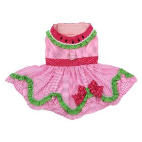 Doggie Design — Watermelon Dog Dress — Summer Harness Lightweight Cool Adjustable Bow Detail Bright Seasonal Style Warm Weather Outings (Size: X-Small)