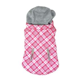 Dog Sweatshirt Hoodie Detachable Hood Flannel Coat Weekender Plaid Fleece Outfit (Color: Pink & White Plaid, Size: X-Small)