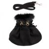 Doggie Design Wool Dog Harness Coat Faux Fur Trimmed Matching Leash Set Red