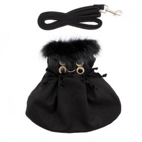 Doggie Design Wool Dog Harness Coat Faux Fur Trimmed Matching Leash Set Red (Color: Black, Size: medium)