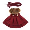 Doggie Design Wool Dog Harness Coat Faux Fur Trimmed Matching Leash Set Red