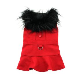 Doggie Design — Wool Fur Trimmed Dog Harness Coat — Classic Warm Fashionable Premium Faux Fur Luxury Matching Leash Comfortable Fit (Color: Red, Size: X-Small)
