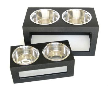 Pets Stop Porchside Double Bowl Stand Elevated Outdoor Recycled Composite (Option: Large/Black)