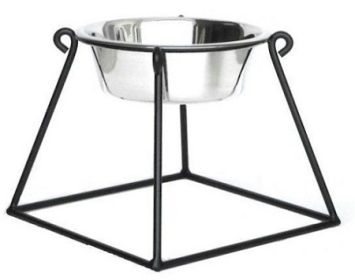 PetsStop — Pyramid Single Elevated Dog Feeder — Anti Tip Anti Skid Wrought Iron Stand Stainless Steel Bowl Stable Sturdy Raised Design Daily Feeding (Option: Small)