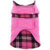Doggie Design Reversible Fleece Lined Puffer Dog Coat Pink Plaid