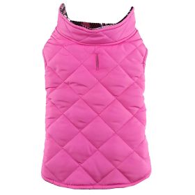Doggie Design Reversible Fleece Lined Puffer Dog Coat Pink Plaid (Color: Pink Plaid, Size: X-Small)