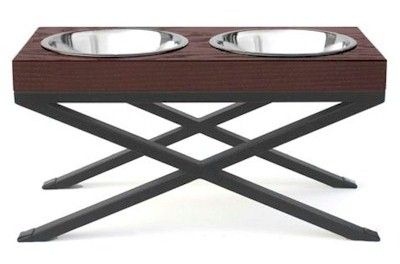 PetsStop — Woodsman Double Raised Dog Feeder — Two Stainless Steel Bowls Elevated Unique Elegant Butcher Block Style Stand for Comfortable Feeding (Option: Small)
