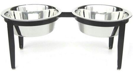 Visions Double Elevated Dog Bowl Raised Stylish Wrought Iron Stainless Steel (Option: Small)